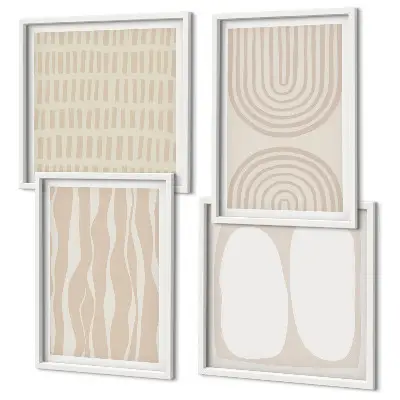 Conjunto de 4 quadros com moldura com estampas de formas abstratas em estilo boho