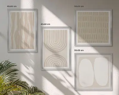Conjunto de 4 quadros com moldura com estampas de formas abstratas em estilo boho