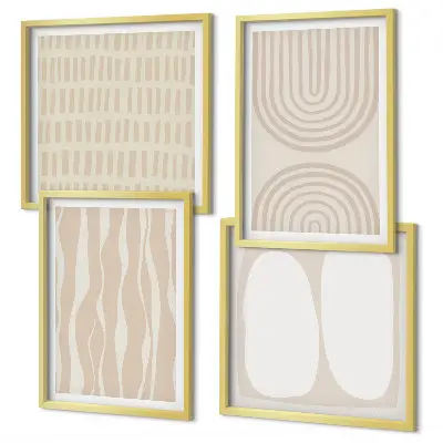 Conjunto de 4 quadros com moldura com estampas de formas abstratas em estilo boho