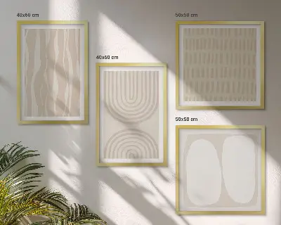 Conjunto de 4 quadros com moldura com estampas de formas abstratas em estilo boho