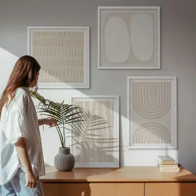 Conjunto de 4 quadros com moldura com estampas de formas abstratas em estilo boho