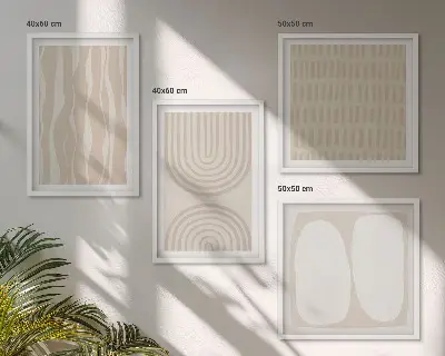 Conjunto de 4 quadros com moldura com estampas de formas abstratas em estilo boho