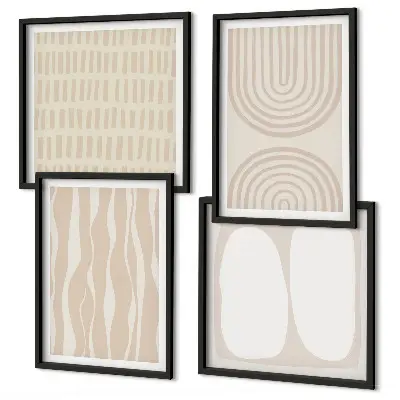 Conjunto de 4 quadros com moldura com estampas de formas abstratas em estilo boho