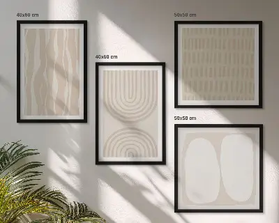 Conjunto de 4 quadros com moldura com estampas de formas abstratas em estilo boho