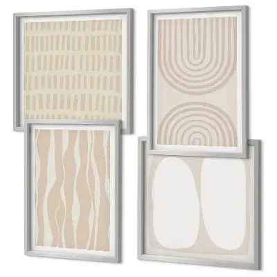 Conjunto de 4 quadros com moldura com estampas de formas abstratas em estilo boho