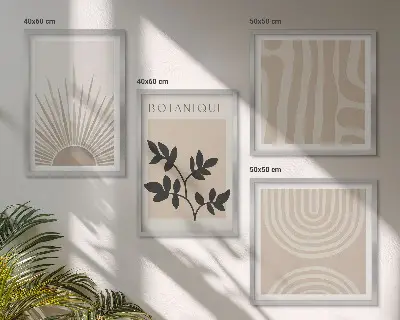 Políptico com moldura estampa de padrões abstratos de plantas