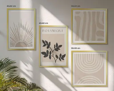 Políptico com moldura estampa de padrões abstratos de plantas