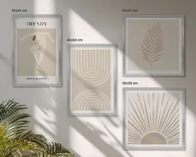 Composição de quadros com pôsteres abstratos boho em tons pastel