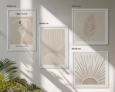 Composição de quadros com pôsteres abstratos boho em tons pastel