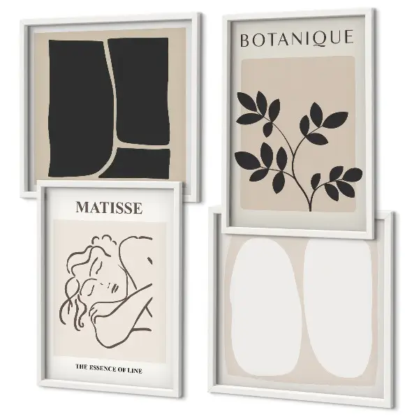 Conjunto de 4 quadros com moldura com estampas elegantes de plantas de Matisse