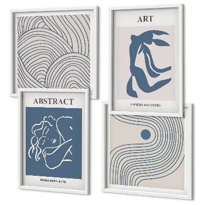 Conjunto de 4 quadros com moldura pôster abstrato com linhas e ondas