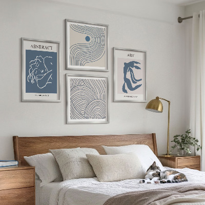 Conjunto de 4 quadros com moldura pôster abstrato com linhas e ondas