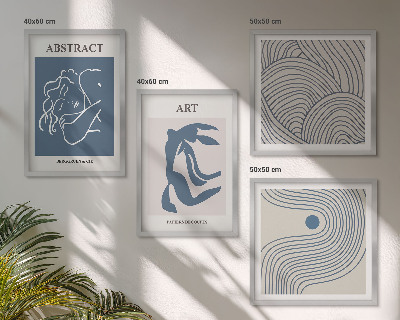 Conjunto de 4 quadros com moldura pôster abstrato com linhas e ondas