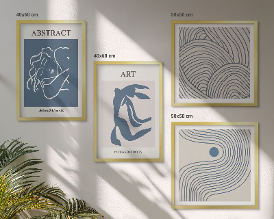 Conjunto de 4 quadros com moldura pôster abstrato com linhas e ondas