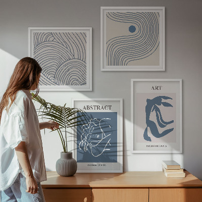 Conjunto de 4 quadros com moldura pôster abstrato com linhas e ondas