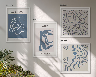 Conjunto de 4 quadros com moldura pôster abstrato com linhas e ondas