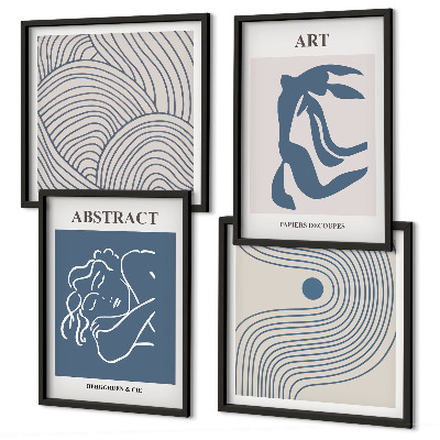 Conjunto de 4 quadros com moldura pôster abstrato com linhas e ondas