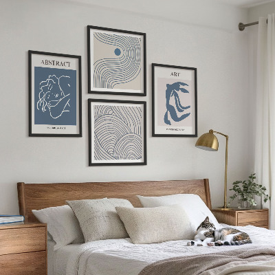 Conjunto de 4 quadros com moldura pôster abstrato com linhas e ondas