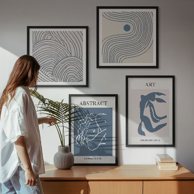 Conjunto de 4 quadros com moldura pôster abstrato com linhas e ondas