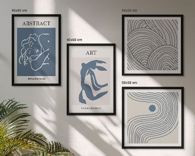 Conjunto de 4 quadros com moldura pôster abstrato com linhas e ondas