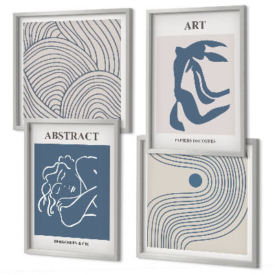 Conjunto de 4 quadros com moldura pôster abstrato com linhas e ondas