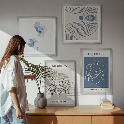 Políptico com moldura Pôsteres abstratos com linhas de flores