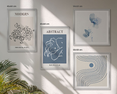 Políptico com moldura Pôsteres abstratos com linhas de flores