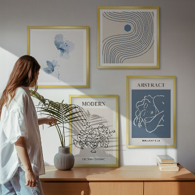 Políptico com moldura Pôsteres abstratos com linhas de flores