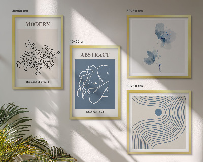 Políptico com moldura Pôsteres abstratos com linhas de flores