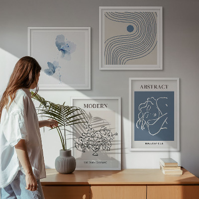 Políptico com moldura Pôsteres abstratos com linhas de flores