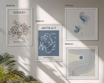 Políptico com moldura Pôsteres abstratos com linhas de flores