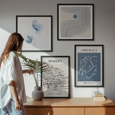 Políptico com moldura Pôsteres abstratos com linhas de flores