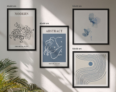 Políptico com moldura Pôsteres abstratos com linhas de flores