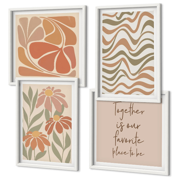 Conjunto de 4 quadros com moldura Flores abstratas em tons pastel