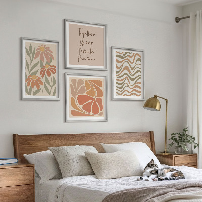 Conjunto de 4 quadros com moldura Flores abstratas em tons pastel