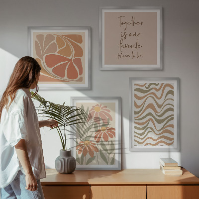 Conjunto de 4 quadros com moldura Flores abstratas em tons pastel