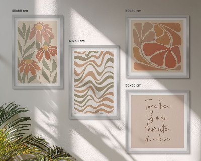 Conjunto de 4 quadros com moldura Flores abstratas em tons pastel