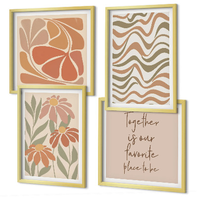 Conjunto de 4 quadros com moldura Flores abstratas em tons pastel