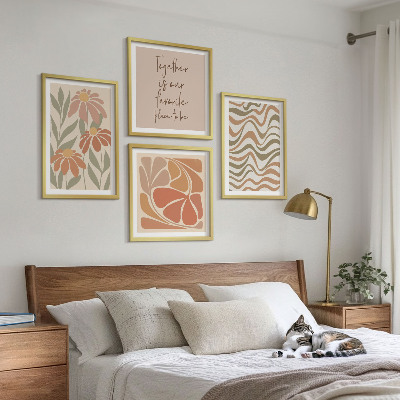 Conjunto de 4 quadros com moldura Flores abstratas em tons pastel