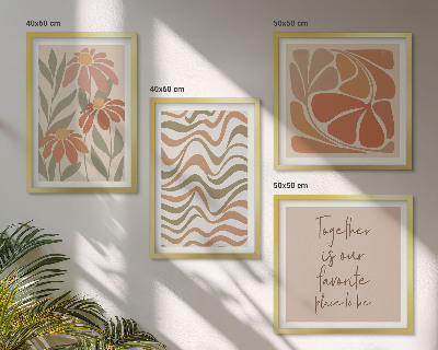 Conjunto de 4 quadros com moldura Flores abstratas em tons pastel
