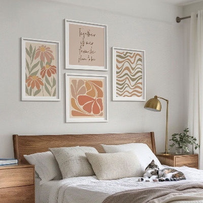 Conjunto de 4 quadros com moldura Flores abstratas em tons pastel