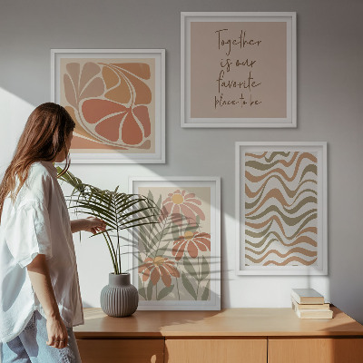Conjunto de 4 quadros com moldura Flores abstratas em tons pastel