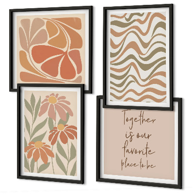 Conjunto de 4 quadros com moldura Flores abstratas em tons pastel