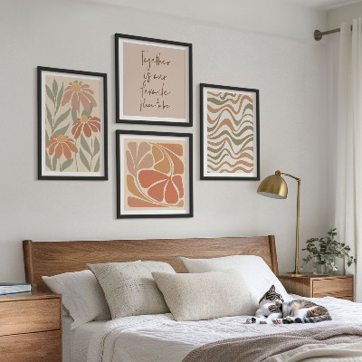 Conjunto de 4 quadros com moldura Flores abstratas em tons pastel