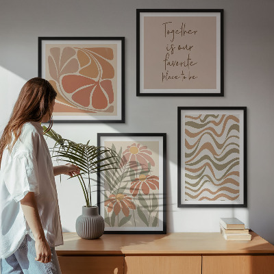 Conjunto de 4 quadros com moldura Flores abstratas em tons pastel