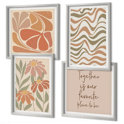 Conjunto de 4 quadros com moldura Flores abstratas em tons pastel