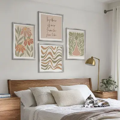 Políptico Flores abstratas em tons pastel com moldura