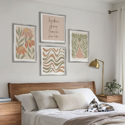 Políptico com moldura Flores abstratas em tons pastel
