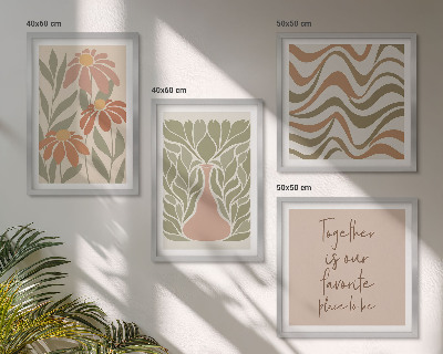 Políptico com moldura Flores abstratas em tons pastel