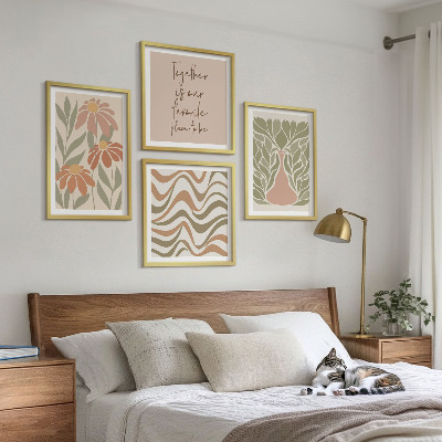 Políptico com moldura Flores abstratas em tons pastel